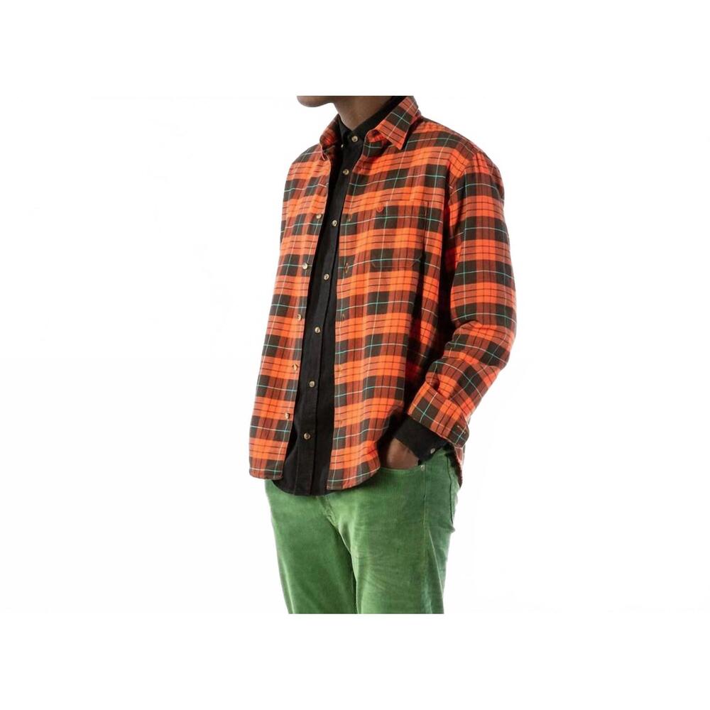 NEW SERGE BLANCO long-sleeved cotton plaid shirt in sienna